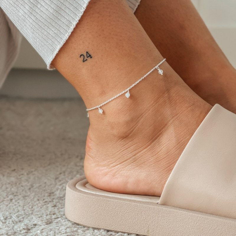 Bratara de picior din argint Gem Droplet - Piatra Lunii - Indira