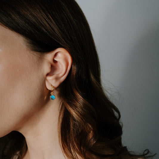 Stříbrné náušnice Golden Charlotte - Tyrkysová Blue Copper - Indira