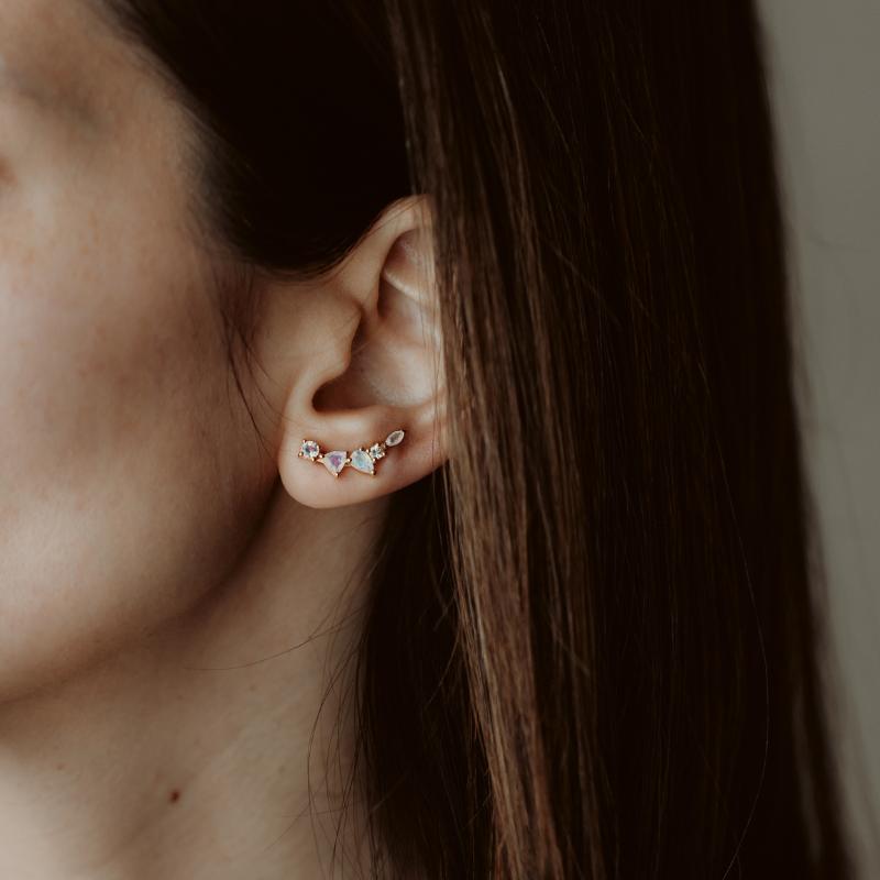 Stříbrné náušnice Valery Golden - Měsíční kámen - Indira