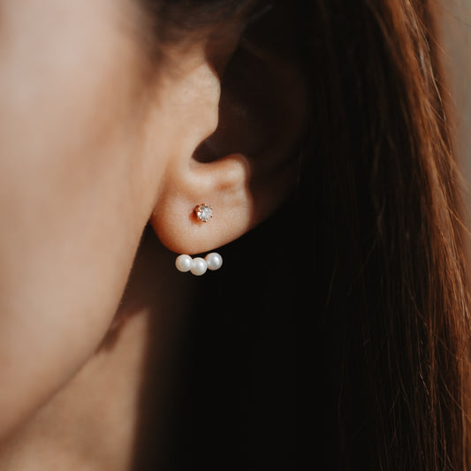 Zlaté náušnice Trio Ear Jacket - Přírodní perly - Indira