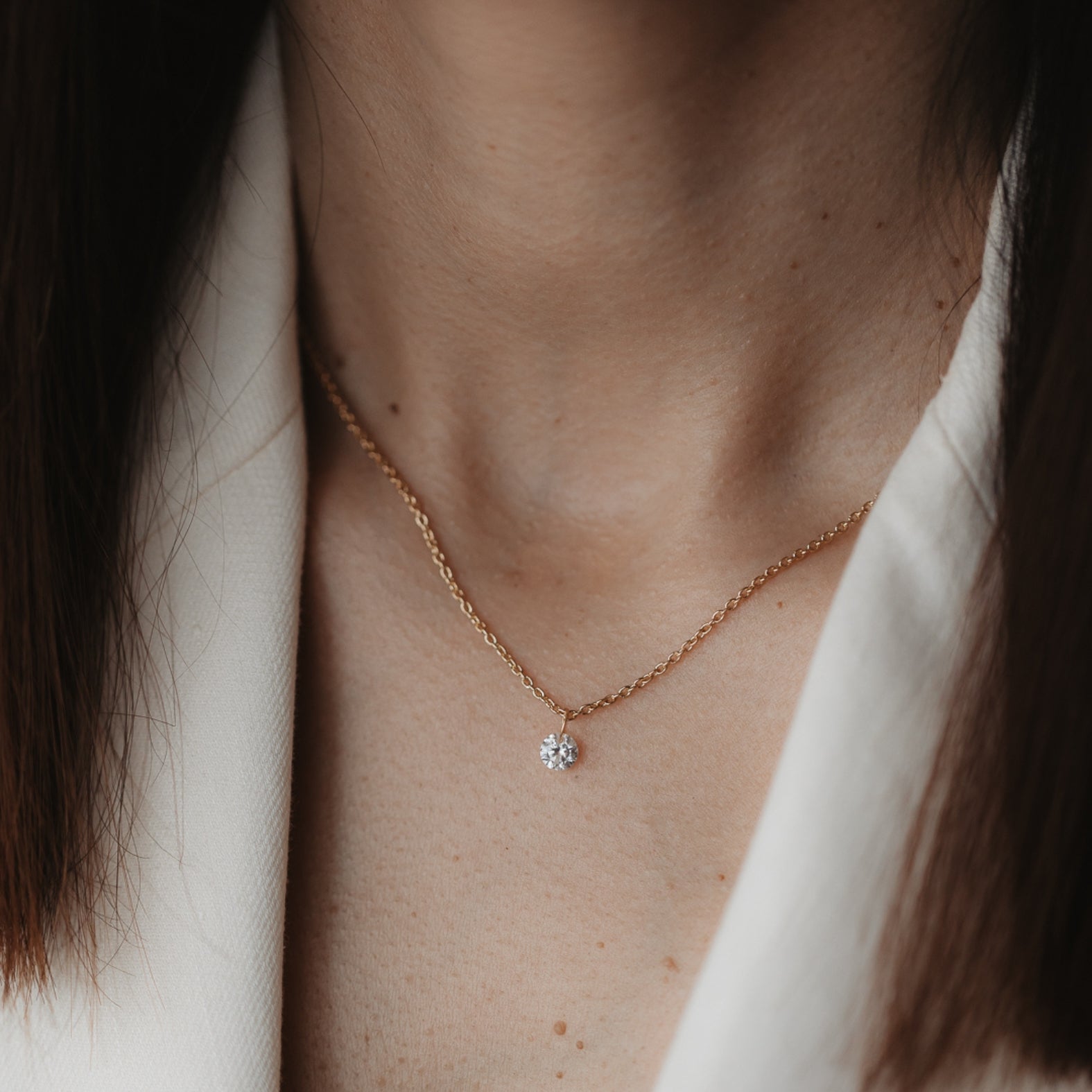 Stříbrný náhrdelník Golden Solitaire - Zirkon - Indira