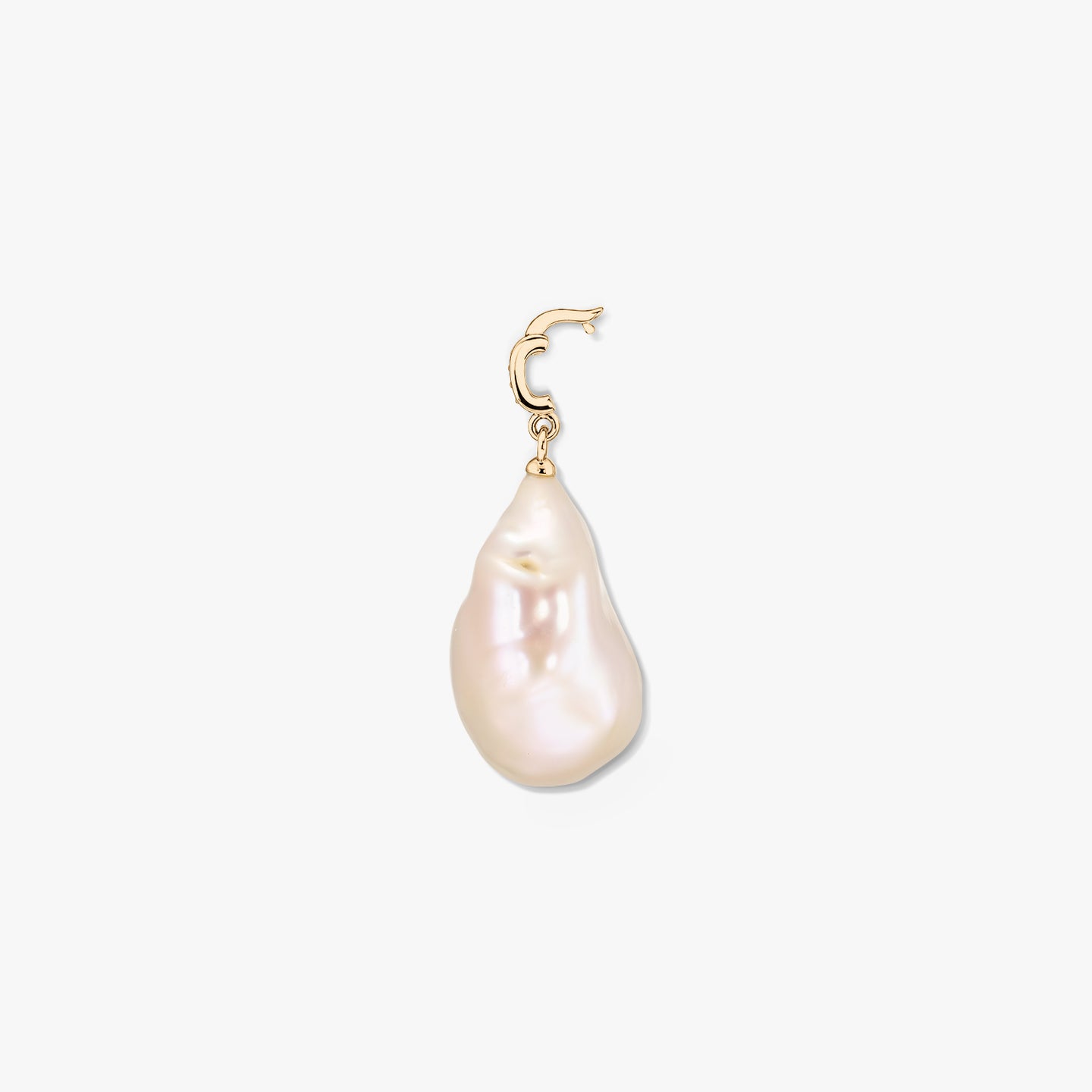 Gold-plated silver pendant featuring an irregular baroque white pearl with a small zirconia-accent bail on a white background.