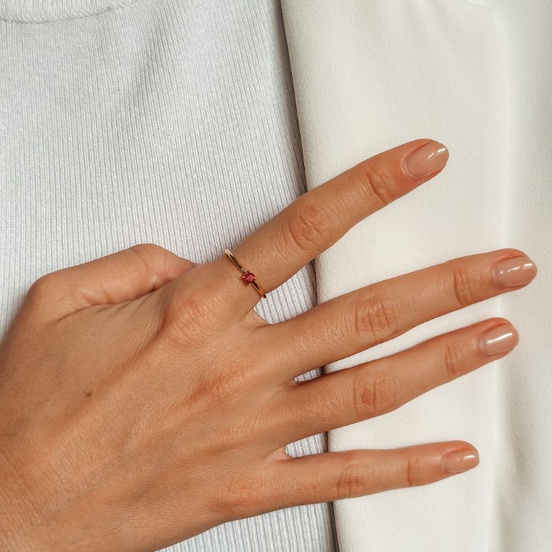 Stříbrný prsten Birthstone Golden July - Rubín - Indira