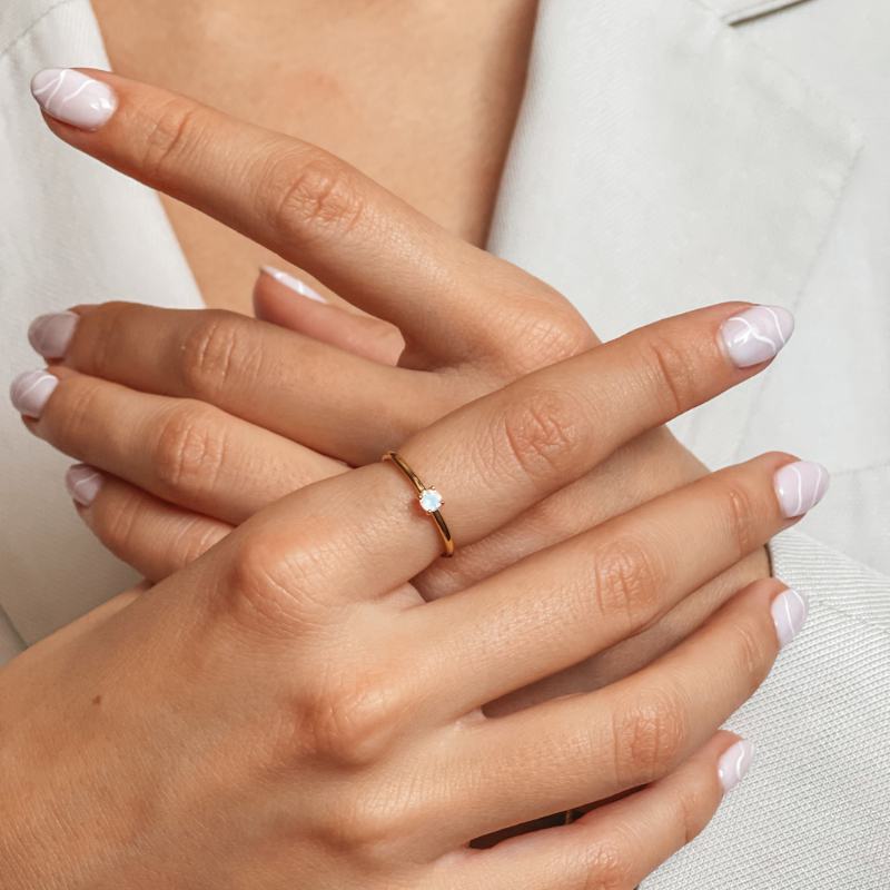 Stříbrný prsten Birthstone Golden June - Měsíční kámen - Indira