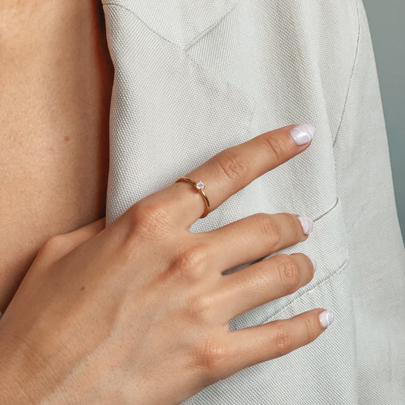 Stříbrný prsten Birthstone Golden June - Měsíční kámen - Indira