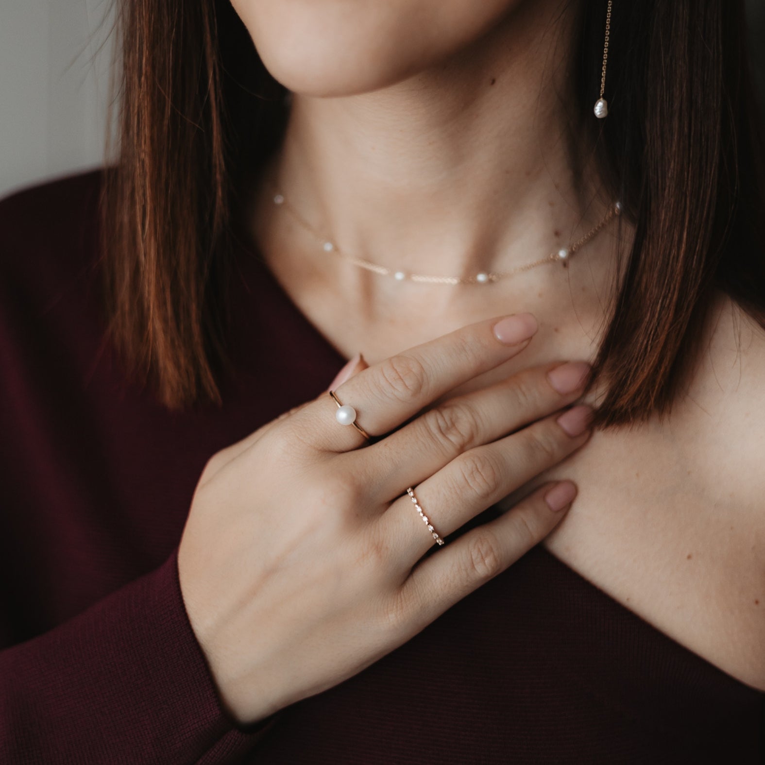 Stříbrný prsten Golden Pearl Solitaire - Indira