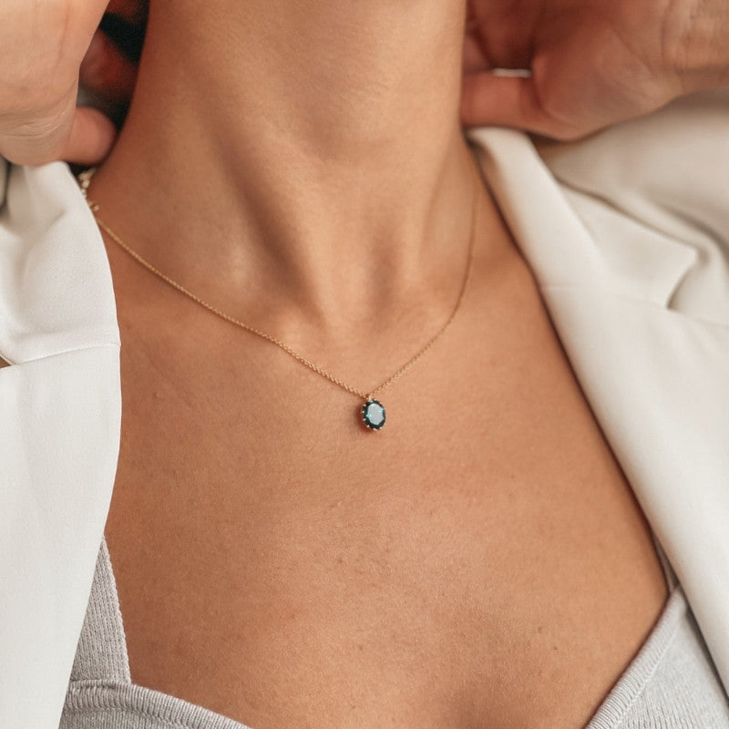 Stříbrný náhrdelník Golden Serene - Topaz Blue London - Indira