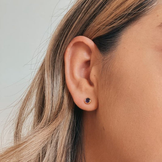 Náušnice Birthstone Golden February z mincovního stříbra - Ametyst - Indira