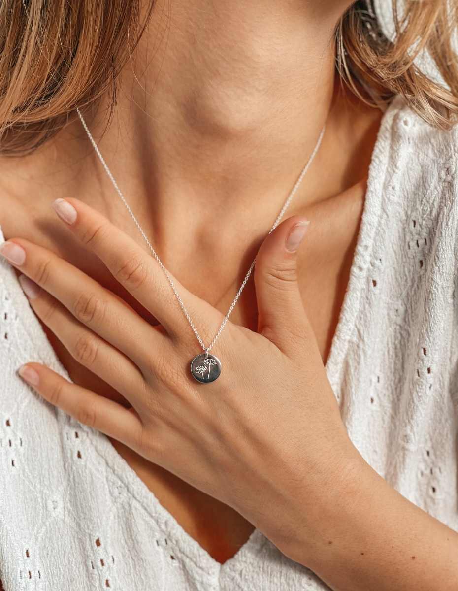 Stříbrný náhrdelník Birth Flower Silver - Říjnový Kosmos - Indira