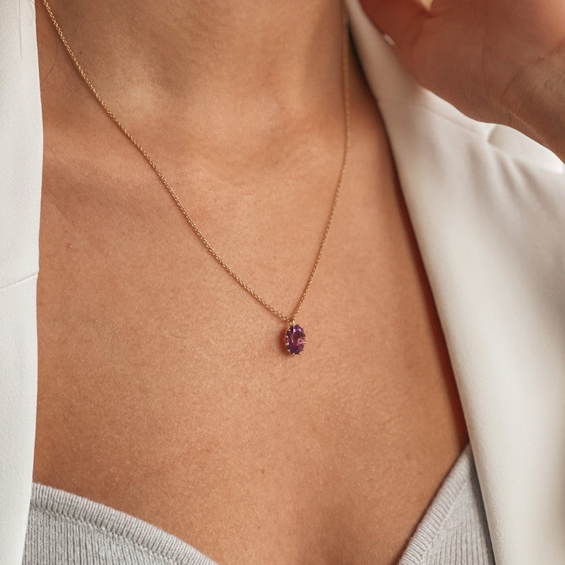 Stříbrný náhrdelník Golden Serene - Ametyst - Indira