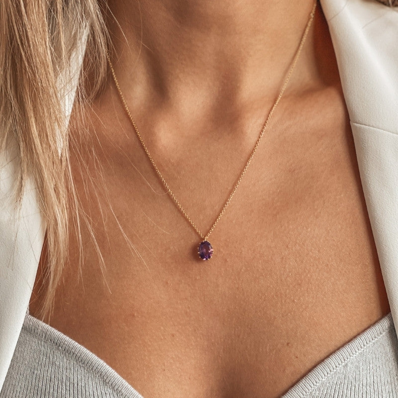 Stříbrný náhrdelník Golden Serene - Ametyst - Indira