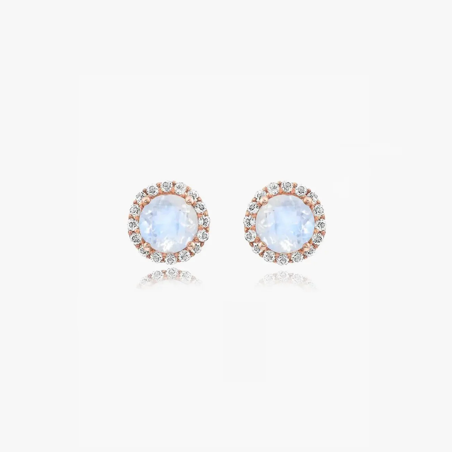 Keira Rose Silver Earrings with moonstone and zirconium in rose gold setting on a white background