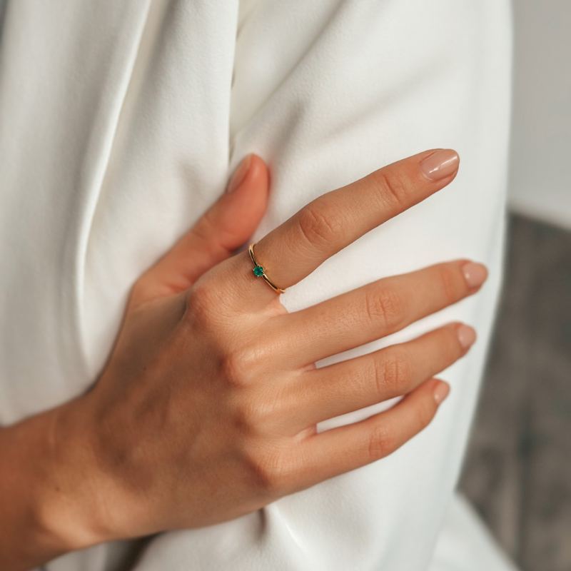 Stříbrný prsten Birthstone Golden May - Zelený Onyx - Indira