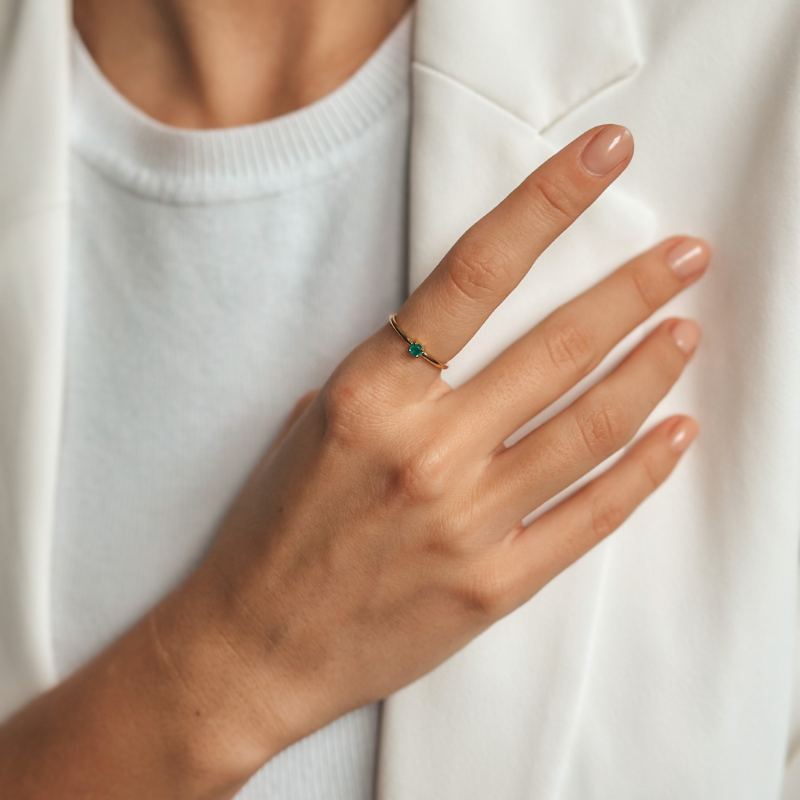 Stříbrný prsten Birthstone Golden May - Zelený Onyx - Indira