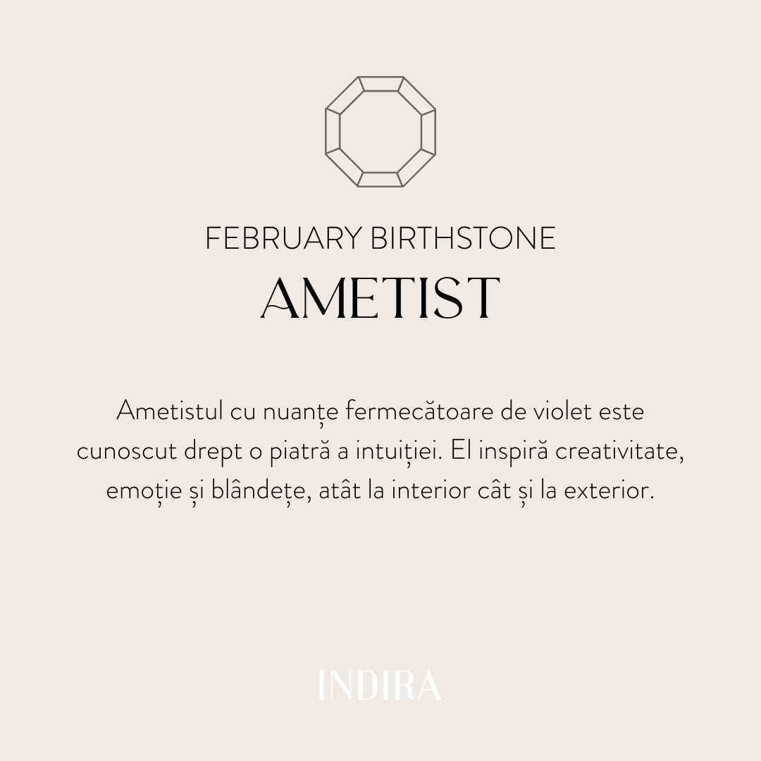 Stříbrné náušnice Birthstone Golden February - Ametyst - Indira