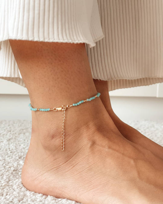 Stříbrný kotníkový náramek Golden SummerScape - Amazonit - Indira