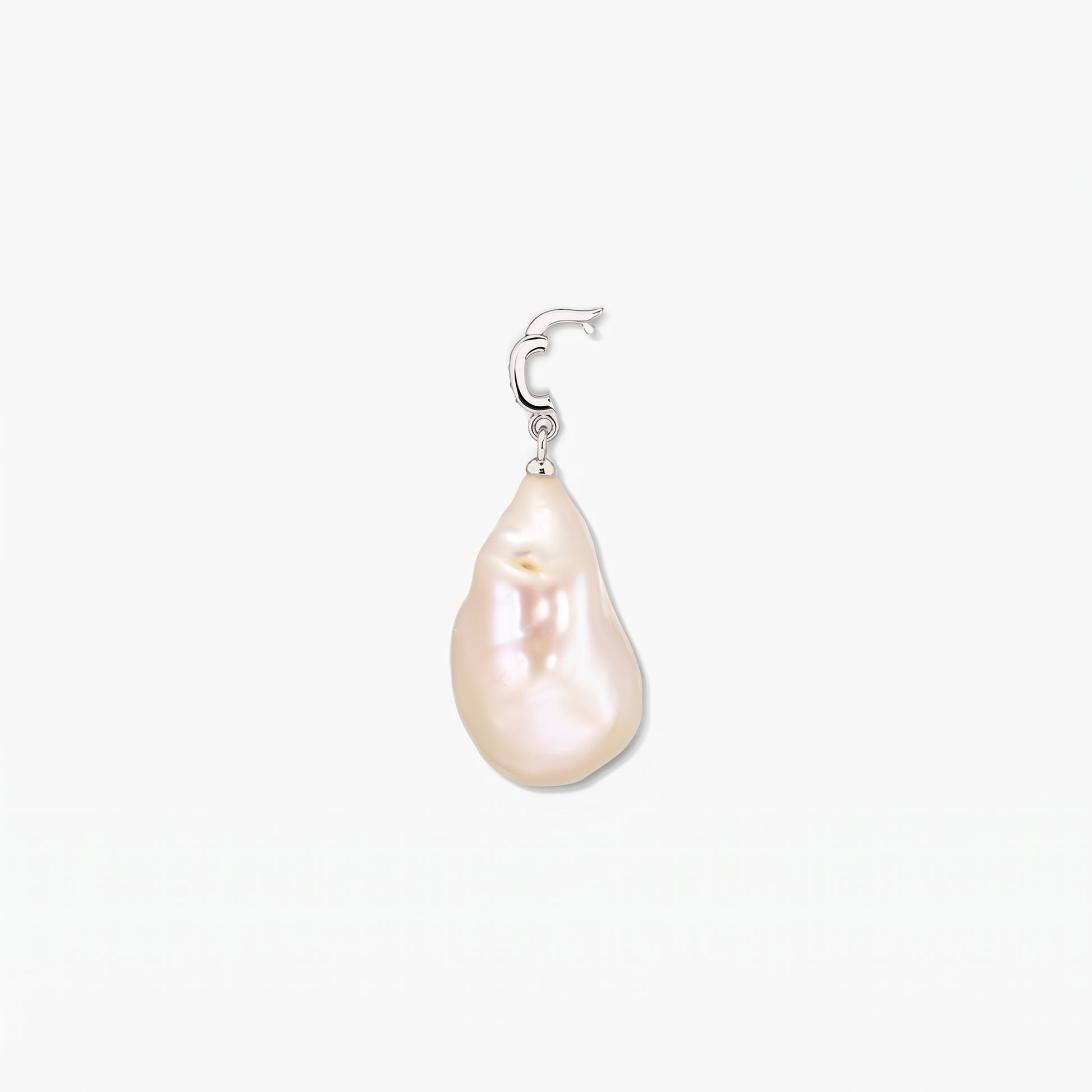 Baroque pearl pendant with a rhodium‑plated 925 silver bail and white zirconia detail on a white background.