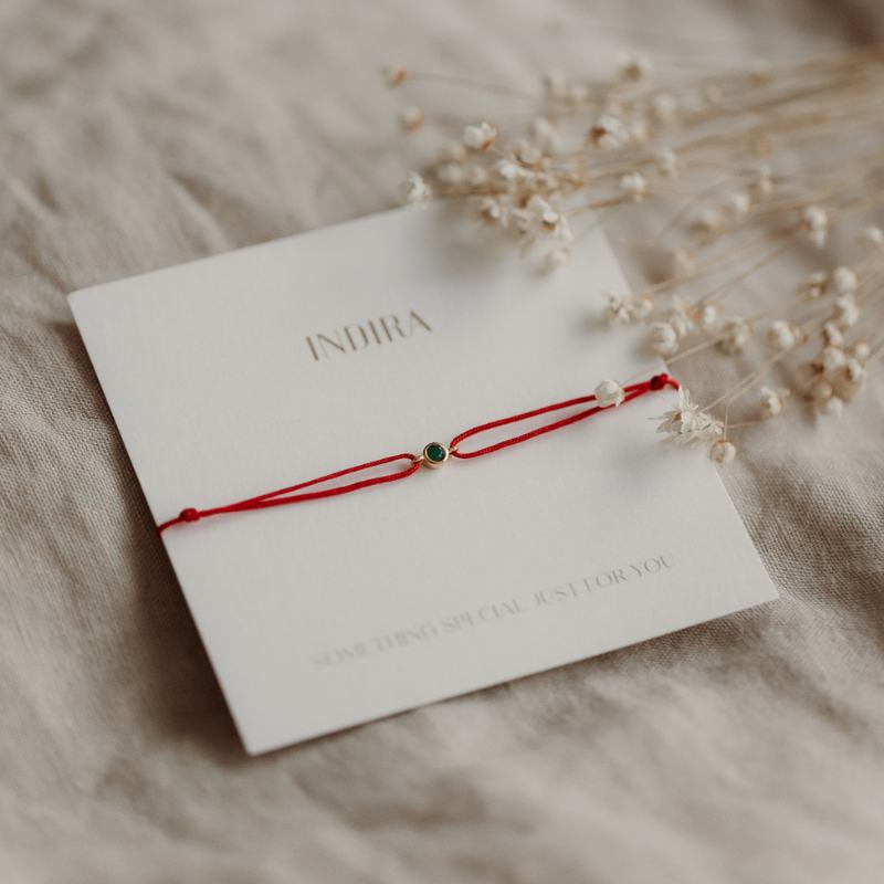 Stříbrný náramek s provázkem Birthstone Silver July - Rubín - Indira