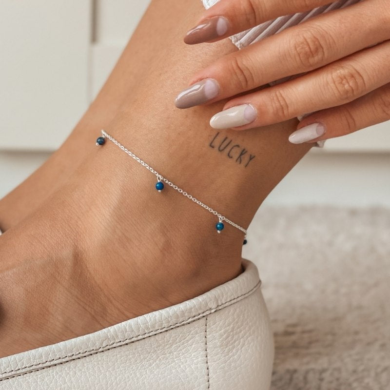 Stříbrný náramek na nohu Gem Droplet - Lapis - Indira