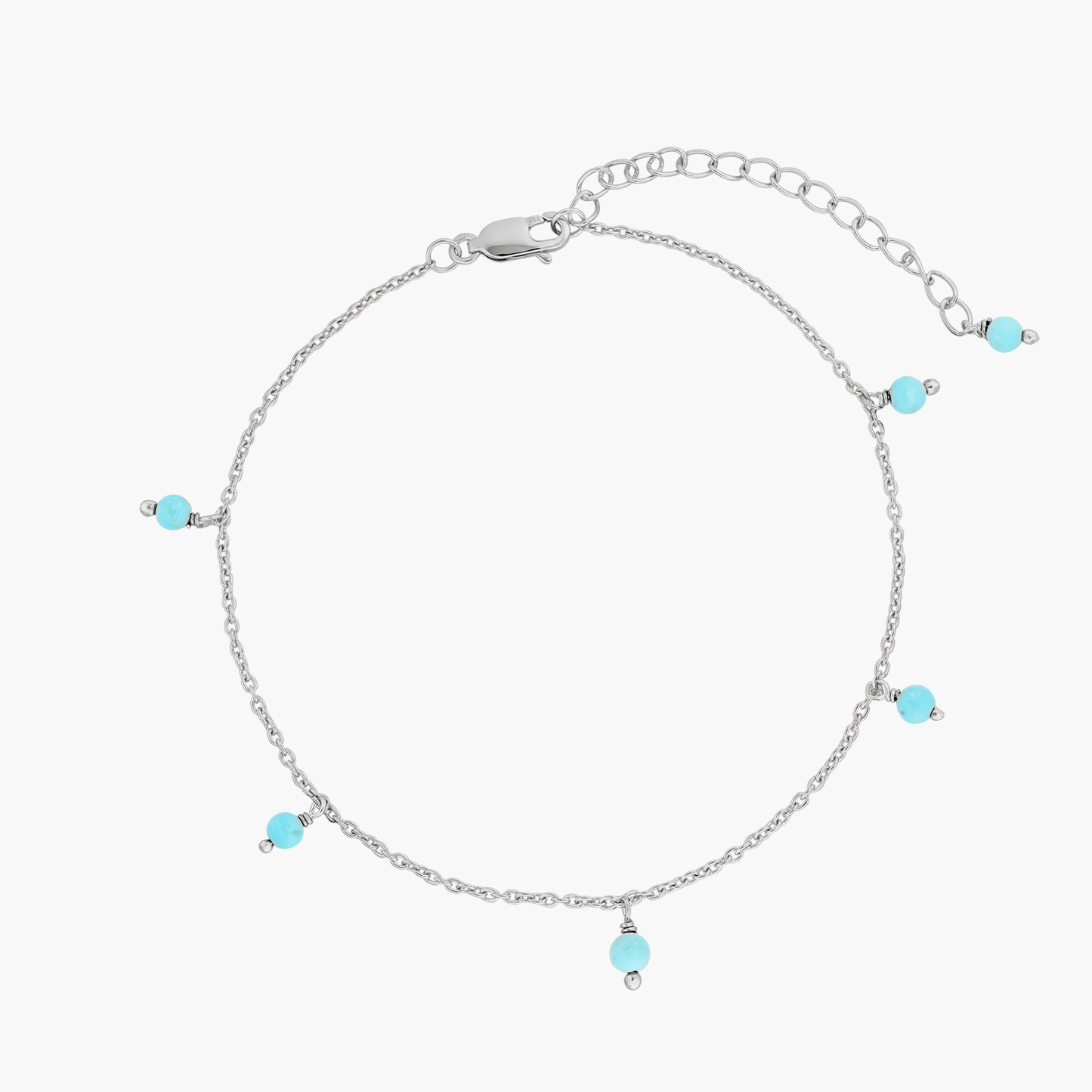 Stříbrný náramek na nohu Gem Droplet - Tyrkys - Indira