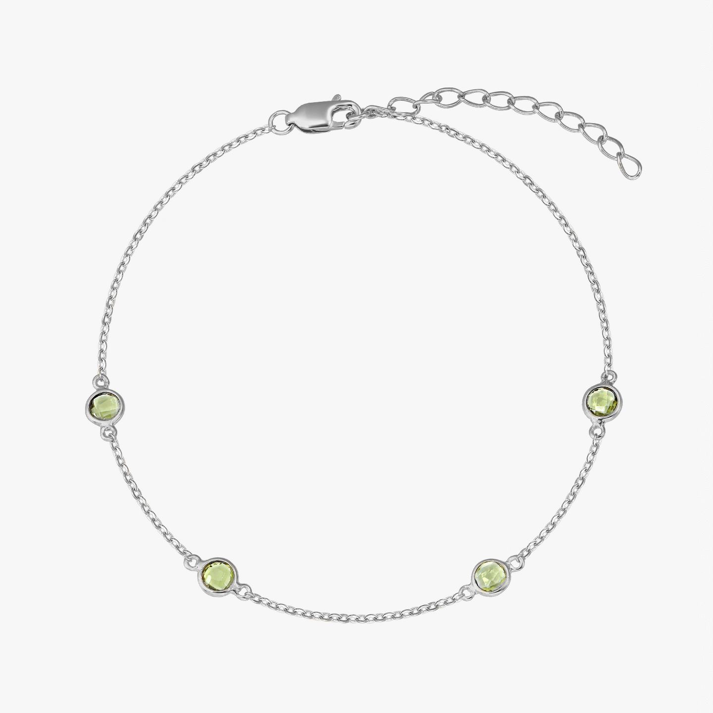 Stříbrný náramek Birthstone Srpen - Peridot - Indira