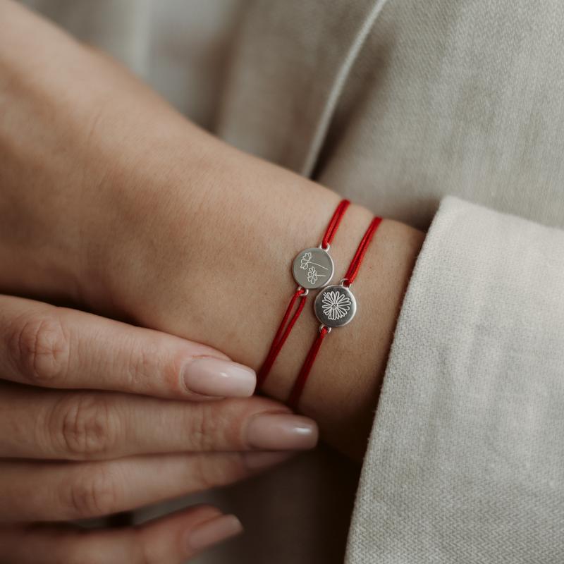 Stříbrný šňůrkový náramek Silver BirthFlower - Říjen Kosmos - Indira