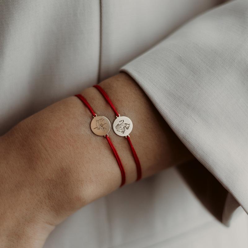 Stříbrný náramek se šňůrkou Golden Birth Flower - únorový kosatec - Indira