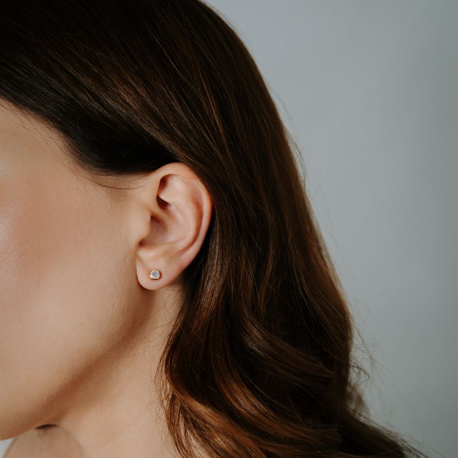 Stříbrné náušnice Birthstone Golden June - Měsíční kámen - Indira