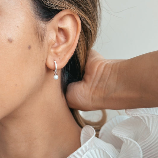 Stříbrné náušnice Kalya - Přírodní perly, zirkony - Indira