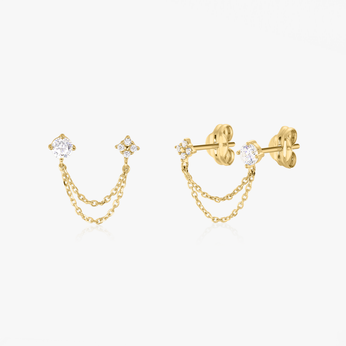 Zlaté náušnice Double Chained Stones – Indira