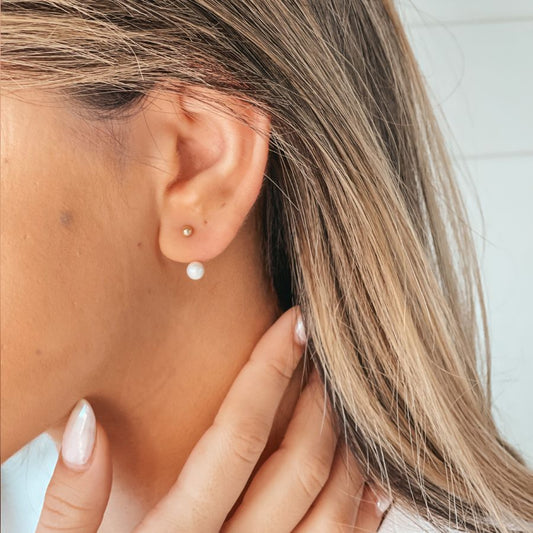 Zlaté náušnice Pearl Ear Jacket - Přírodní perly - Indira