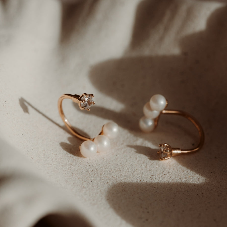 Náušnice Trio Ear Jacket zlaté - Přírodní perly - Indira