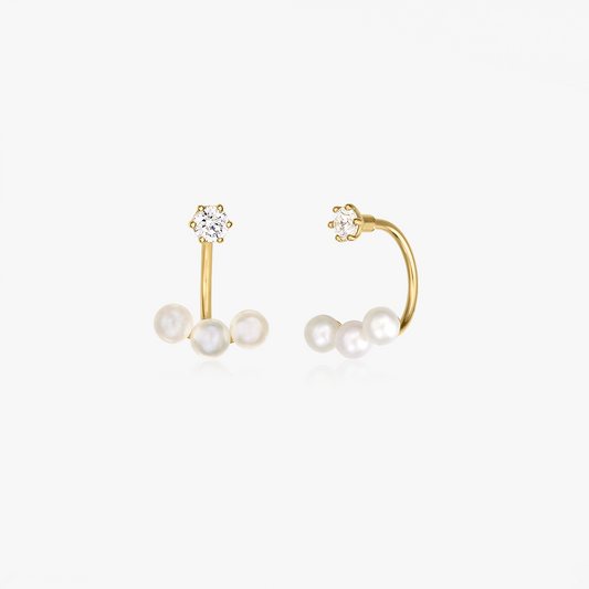 Zlaté náušnice Trio Ear Jacket - Přírodní perly - Indira