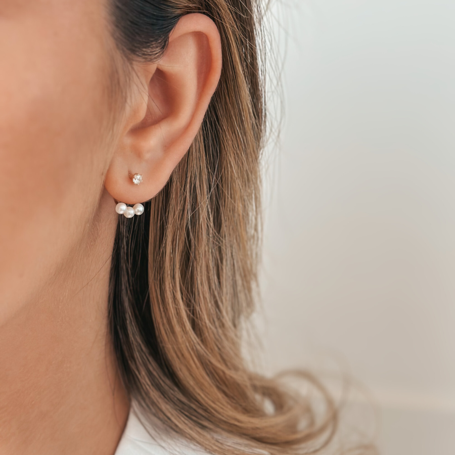 Zlaté náušnice Trio Ear Jacket - Přírodní perly - Indira