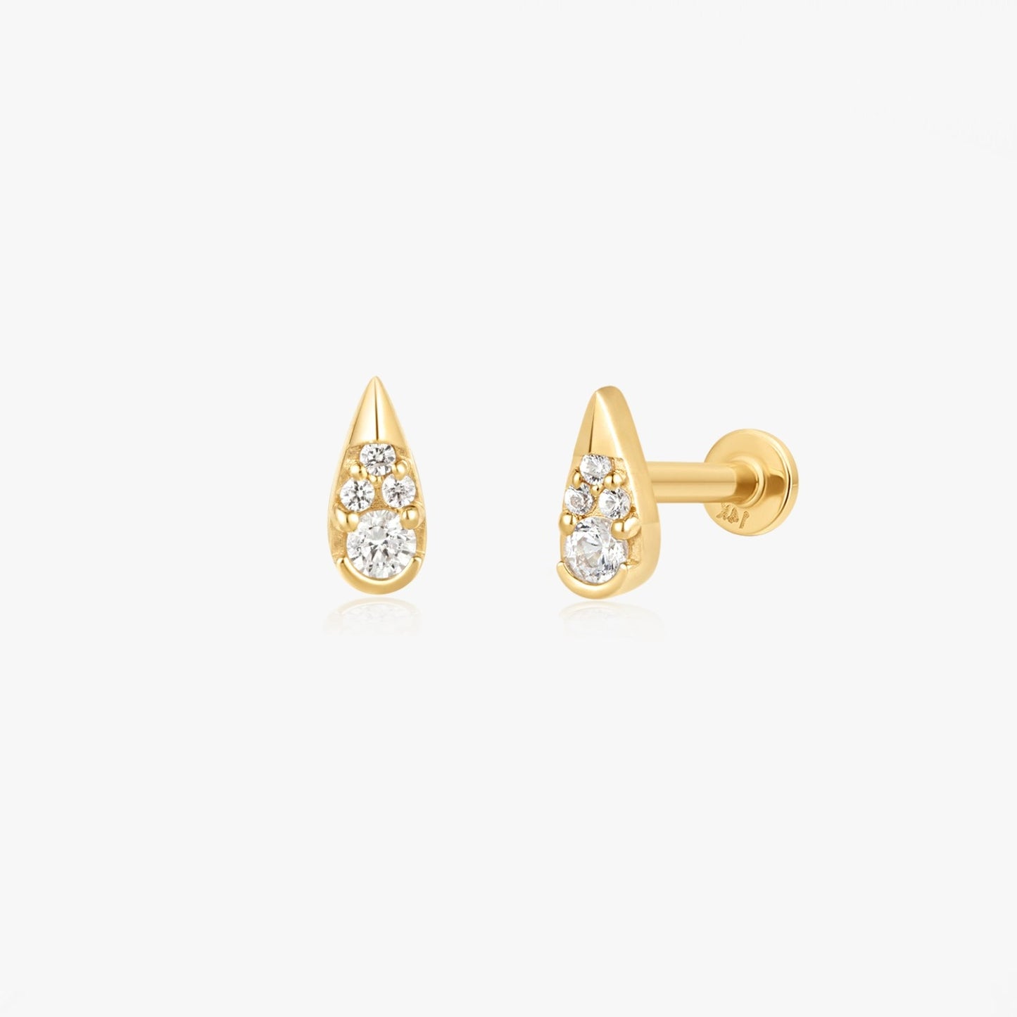 Cercei piercing labret din aur galben Drop - Zirconiu