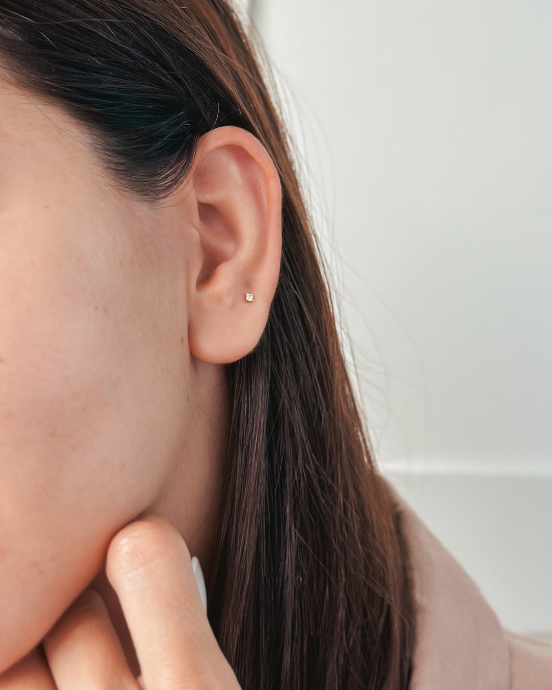 Piercingové náušnice labret ze žlutého zlata Simple Shine - Zirkon - Indira