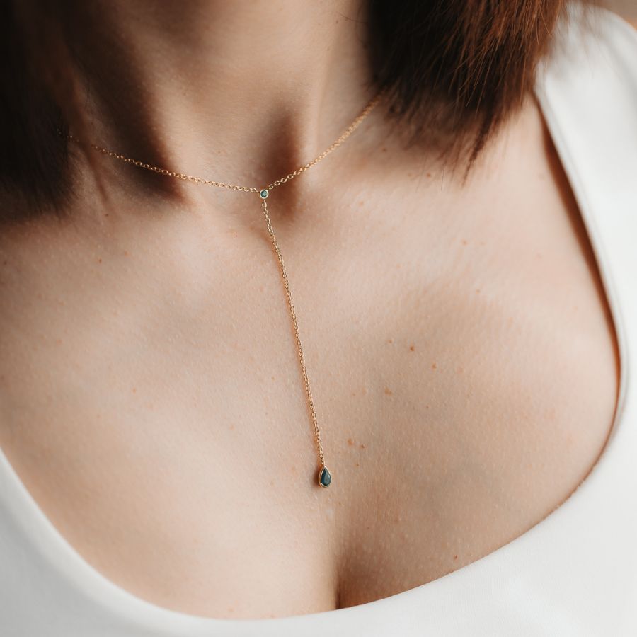 Stříbrný náhrdelník Golden Lariat - Zelený Onyx - Indira