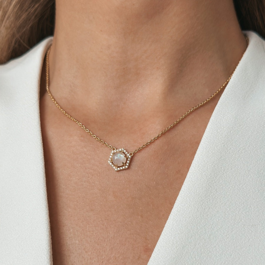 Colier din argint Golden Lucy - Piatra Lunii - Indira