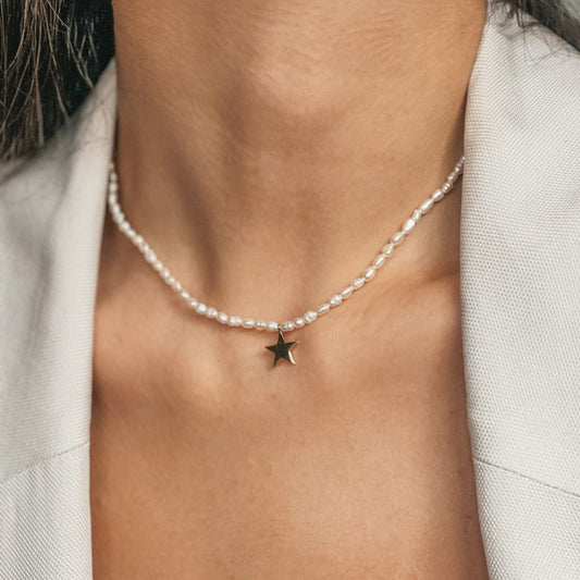 Zlatý náhrdelník Tiana Golden - Přírodní perly - Indira