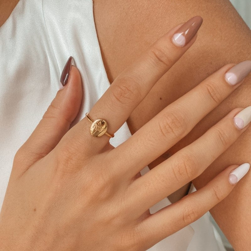 Stříbrný prsten Birth Flower Golden - Prosinec Cesmína - Indira