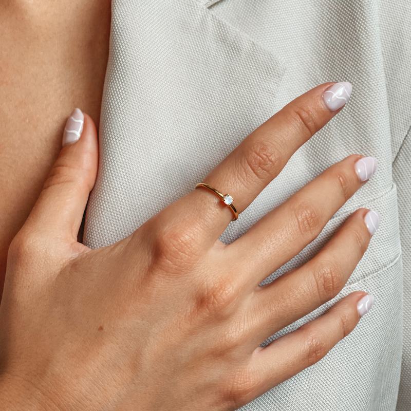 Stříbrný prsten Birthstone Golden June - Měsíční kámen - Indira