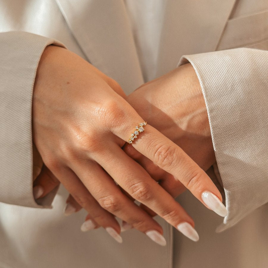 Stříbrný prsten Golden Galaxy - Zirkon - Indira