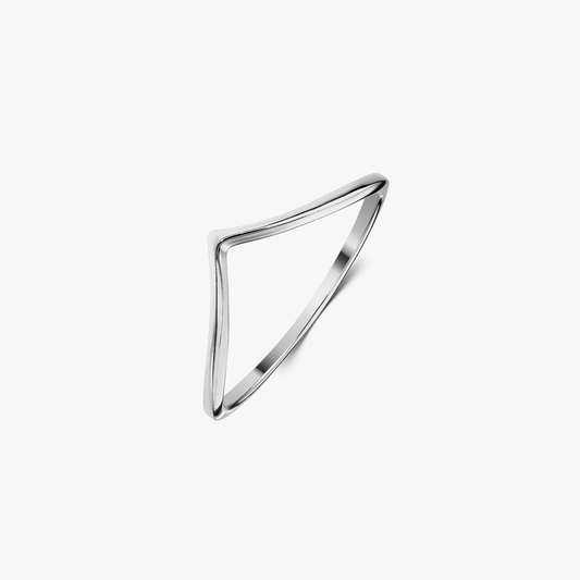 Simple V-shaped silver ring with a minimalist design on a white background.