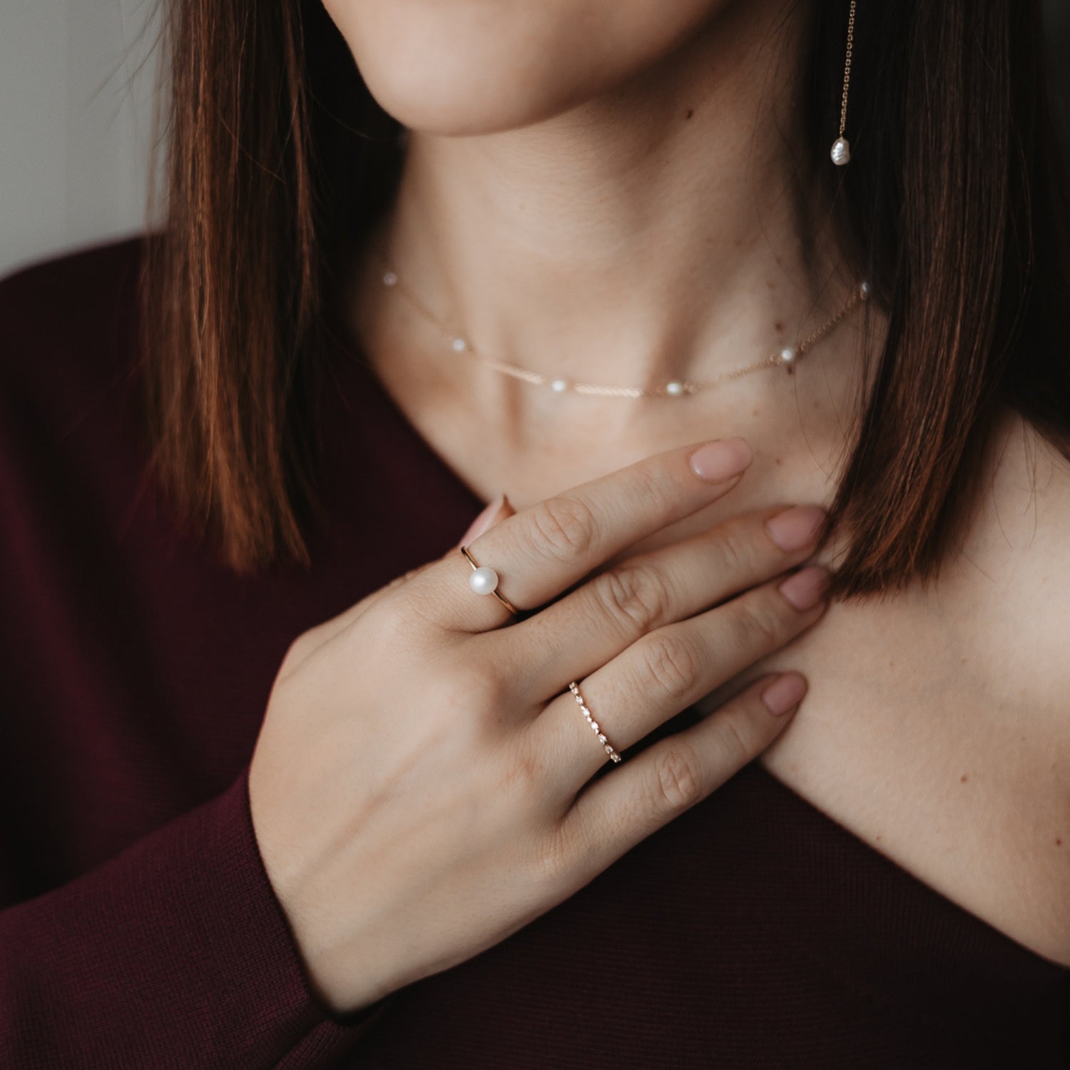 Stříbrný prsten Golden Pearl Solitaire - Indira