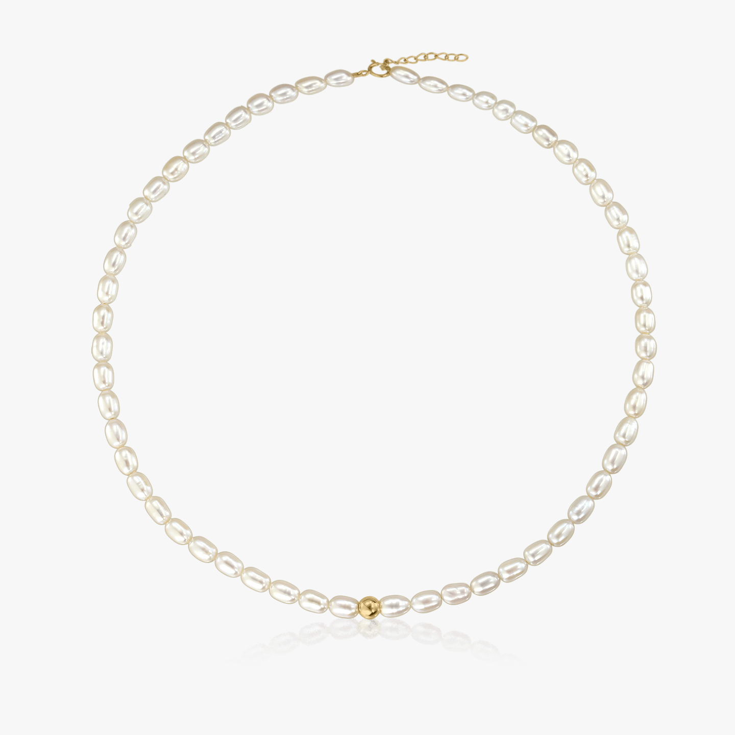 A pearl necklace with a gold clasp on a white background