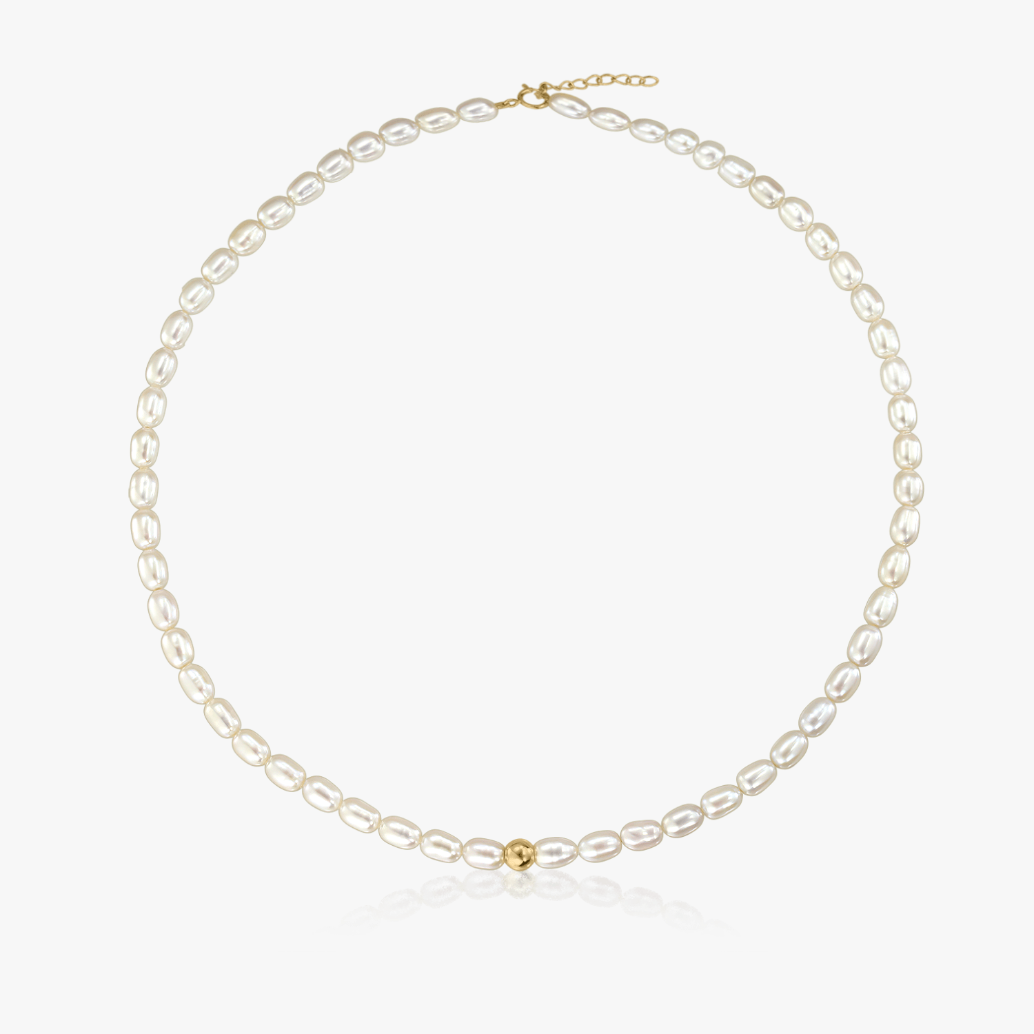 A pearl necklace with a gold clasp on a white background
