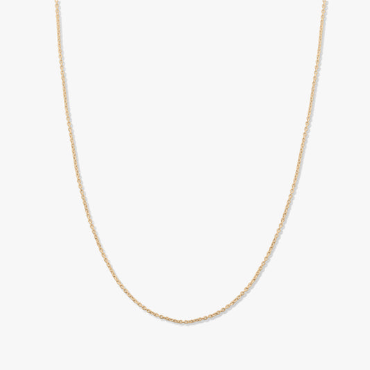 Minimal 14K yellow gold chain necklace photographed on a solid white background.