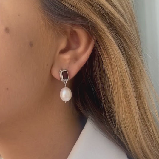 Cercei din argint Antique - Granat Perle Naturale