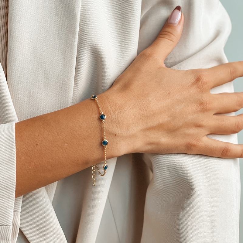 Stříbrný náramek Birthstone Golden September - Safír - Indira