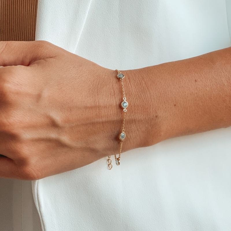 Stříbrný náramek Birthstone Golden March - Akvamarín - Indira